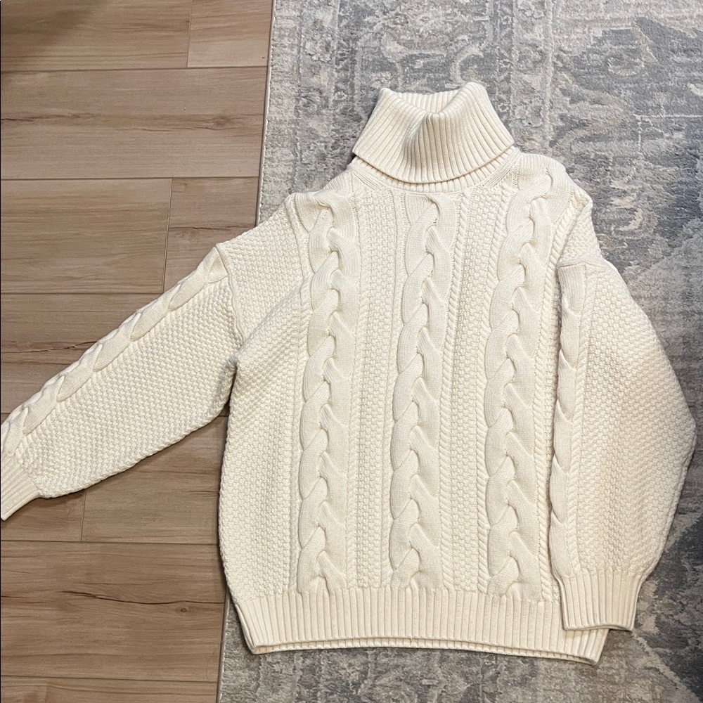 Aritzia Cream Cable Knit Turtleneck Sweater